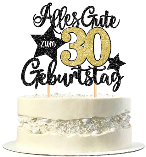 1 Stück 30th Geburtstag Tortendeko Alles Gute zum 30 Geburtstag Kuchen Deko Happy Birthday Cake Topper für 30th Jahrestag Party Kuchen Dekoration Schwarz Gold
