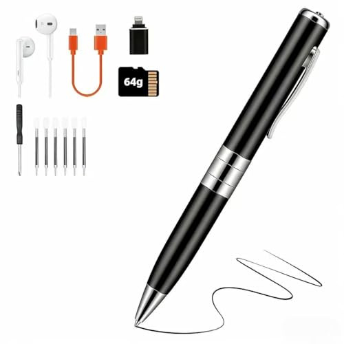 64GB Stiftförmiges Digitales Diktiergerät - Sprachaktivierter Aufnahmegerät mit One Touch Aufnahme für Interviews, Vorträge Spionage-Recorder-Stift