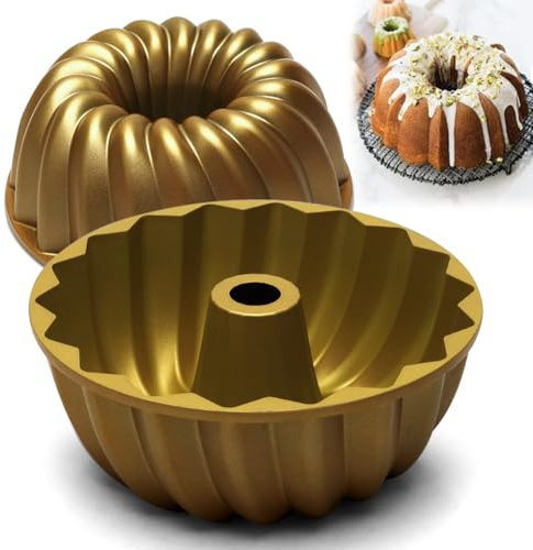 RANJIMA Gugelhupfform, Kuchenform Modern Antihaft Backform aus Aluminiumlegierung Cake Form Gold Hochwertige Backform für Gugelhupf zum Hochzeiten Zusammenkünfte Jubiläen Valentinstag Muttertag