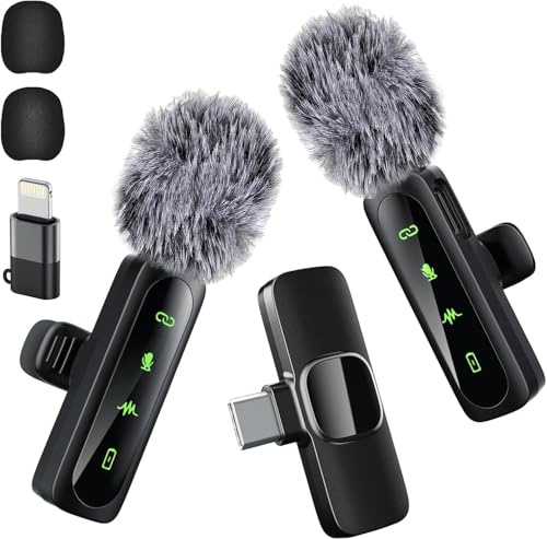 Kabelloses Lavalier Mikrofon für iPhone, iPad & Android, 2er-Pack Mini Mikrofon mit Rauschunterdrückung, Automatischem Pairing, Stummschaltung & Hall-Effekt für Vlogging, Videoaufnahmen, TikTok & YouT
