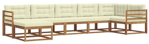 vidaXL Outdoor-Sofagarnitur mit Kissen 7 pcs Natur und Creme, Modernes Akazienholz Outdoor-Sofaset, langlebige Gartenmöbel, Flexible Anordnung für die Terrasse, Bequeme Lounge im Hinterhof