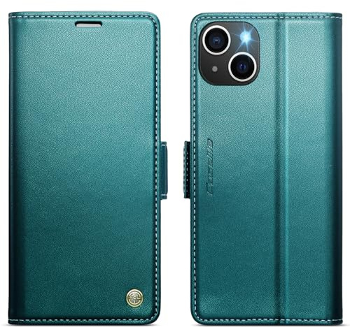 KZB Wallet Case for iPhone 13, Magnetic Flip, RFID Blocking, Teal | 3 Card Holders, Kickstand, Shockproof, Premium PU Leather, Magnetic Closure, Phone Cover for iPhone 13 (6.1'')