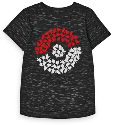 Pokemon Pikachu Boys T-Shirt | Kids Pokeball Character Gamer Short Sleeve Graphic Tee in Charcoal Grey | Teens Classic Video Game Apparel Top | TCG TV Series Movie Anime Merchandise Gift