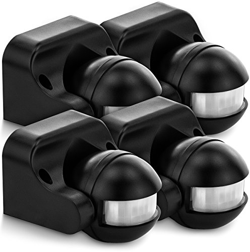 deleyCON 4X Infrarouge Détecteur de Mouvement Émerger Montage Mural À l'intérieur A l'extérieur Résistant aux Éclaboussures Inclinable 180° Zone de Travail Portée de 12m Noir