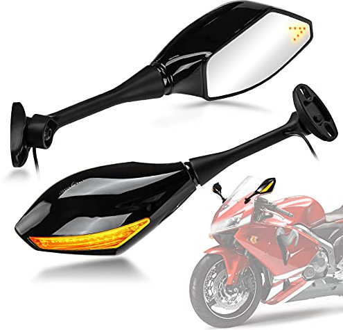 Blinkleuchte Rückspiegel für YZF R125 1250 GSX-S 1000 GT 1000, PSLER Motorrad Spiegel für die meisten Sportmotorrad (Hellschwarz)