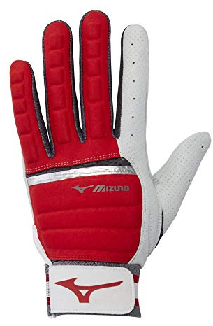 Mizuno B-130 Adult Baseball Batting Glove, Red-Charcoal, X-Large