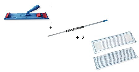 autre Mop : Ensemble support de lavage + 2 franges microfibres + manche en Plastique, Bleu, Blanc, pour Sol à plat