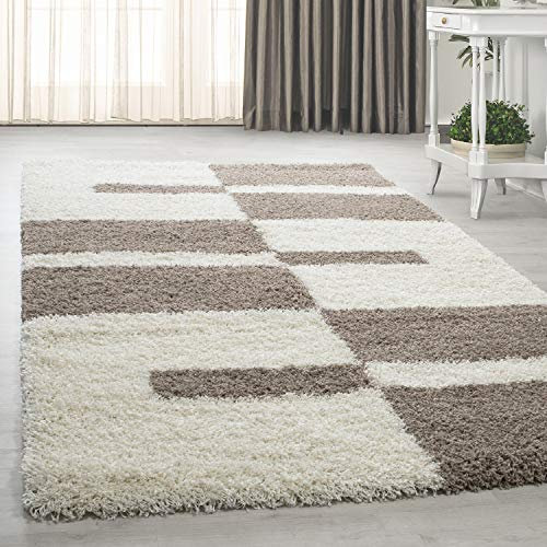 HomebyHome Shaggy Teppich 300x400 Wohnzimmer (280 x 370 cm) - Hochflor Teppich Beige und Creme Extra Weich und Flauschig - Bettvorleger Teppich für Schlafzimmer, Küche, Flur - Carpet, Halı, Kilim