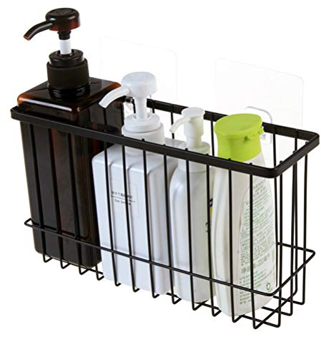 Klebstoff Bad Veranstalter Dusche Küche Lagerregal Wand Montiert Kein Bohren Rostfrei Drahtkorb Duschkörbe -ablagen (Schwarz)