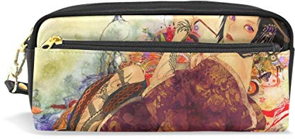 Eslifey Japanische Geisha Tragbare Tasche PU Leder Schulstifteetui Schreibwaren Bleistifttasche für Kinder Wasserdicht Kosmetik Tasche Make-up Beauty Case