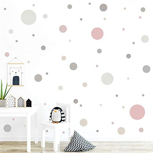 malango® 78 Wandsticker in vielen verschiedenen Farbkombinationen Punkte Kinderzimmer Wandtattoo Kreise Set selbstklebend grau-Altrosa-beige-Greige