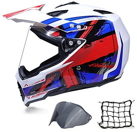MRDEAR Casque Motocross Adulte, Casque Cross Casque Hors Route avec Visiere (Protection UV) et Filet à Bagages, Casque VTT Enduro Integral Downhill Velo Quad BMX Scooter pour Femme Homme,XXL
