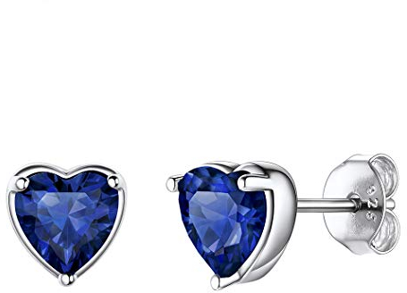 Suplight 925 Sterlingsilber Ohrringe Damen Ohrstecker mit Herzform Stein Saphir Geburtsstein Earrings September Ohr Piercing mit blauer Zirkonia Ohrschmuck für Mädchen Frauen