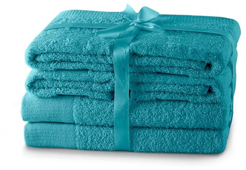 AmeliaHome Handtuch Set Türkis 4 Handtücher 50x100 cm und 2 Duschtücher 70x140 cm 100% Baumwolle Qualität Saugfähig Amari