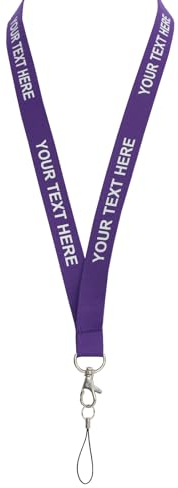 Rolseley Personalisierbares Umhängeband mit aufgedrucktem Text (Weiß/Schwarz/Silber) mit Sicherheitsverschluss - Violettes Schlüsselband mit individuellem Text