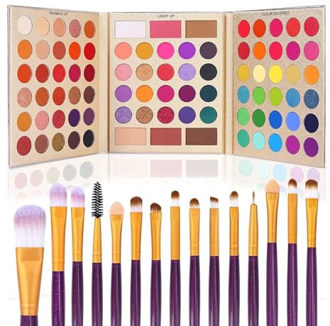 UCANBE Makeup Eyeshadow Palette + 15Pcs Brush Set, Pigmented 86 Colors Make Up Pallet with Brushes, Matte Shimmer Glitter Palettes Sets, Eye Shadow Highlighters Contour Blush Powder Beauty Kit