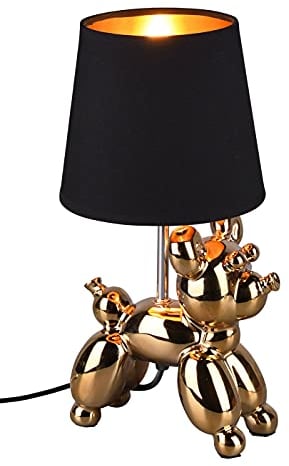 Reality Leuchten Tischleuchte Bello R50241079, Keramik goldfarbig, Stoffschirm Schwarz, exkl. 1x E14