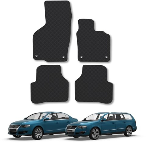 VW Passat (2005-2011) Rubber Car Mats Accessories Tailored Fit Compatible Accessory Waterproof Protection Non-Slip Floor Mats Full Coverage Durable Front Rear Set Coverage with Clips