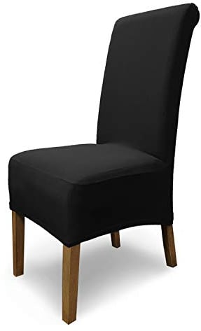 Scheffler Home Stuhlhussen Emma Cottina Schwarz 6er Set – Elastische waschbare Stuhlbezüge aus Baumwolle – Stuhlabdeckungen für Hochlehner Esszimmerstühle – Öko-Tex Zertifiziert