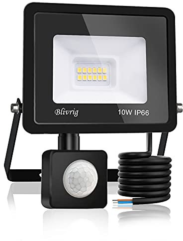 Blivrig LED Strahler mit Bewegungsmelder Außen 10W Kaltweiss, Fluter mit Bewegungssensor, Superhell 1000LM Aussenstrahler, IP66 Wasserdicht Scheinwerfer, für Garten, Garage (Kaltes Weiß, 10W)