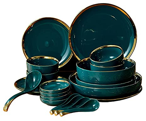 Jingdezhen Bone China Tenedor de porcelana Vajilla Cerámica Vajilla De Cerámica Placas De Sopa De Pollo De Sushi (22 PCS)-22 pcs