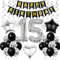 15. Geburtstag Dekoration, Geburtstagsdeko 15 Jahre Junge, 15 Geburtstag Deko, 15 Ballon Schwarz und Silber Deko, Luftballon 15. Geburtstag Party Deko, Deko 15 Geburtstag Junge Mädchen