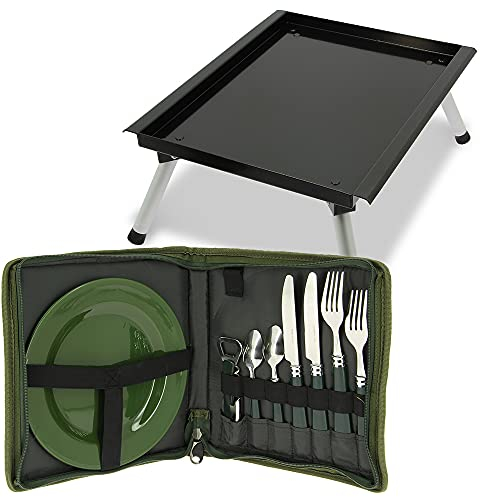 DNA Leisure NGT Bivvy Tisch, Aluminium, verstellbare Beine mit Tagesbesteck-Set, zum Karpfenangeln