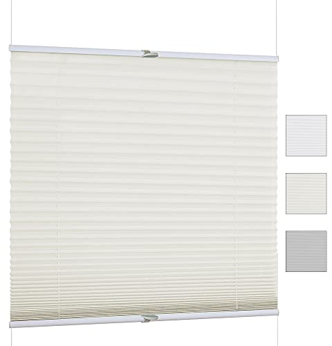 iomangio® Klemm Plissee ohne Bohren Faltrollo mit Klemmträger 110cm x 130cm Beige Klemmrollo Blickdicht Sonnenschutz Jalousie für Fenster Fertigplissee Rollo