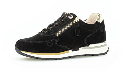 Gabor Damen Low-Top Sneaker, Frauen Halbschuhe,Wechselfußbett,Moderate Mehrweite (G),Turnschuhe,Laufschuhe,schwarz/Sun(Sp/go),40.5 EU / 7 UK