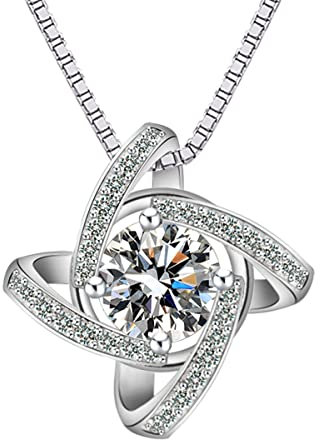 Meyiert Necklaces for Women 925 Sterling Silver Cubic Zirconia Charm Knot Circle Pendant Necklace (White)