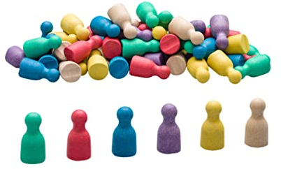 Wissner aktiv Lernen - 60 Spielfiguren/Halmakegel in 6 Farben 24 x 12 mm- RE-Wood®, Rot, Grün, Blau, Gelb, Lila, Naturfarben