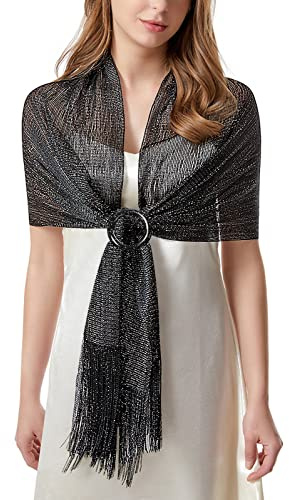 Voqeen Damen Funkelnde Tücher Metallische Wickel Mit kostenloser Schalschnalle Elegante Schal Stola Mit Fransen für Abendparty kleider Brautkleider Abendkleider Alltagskleidung