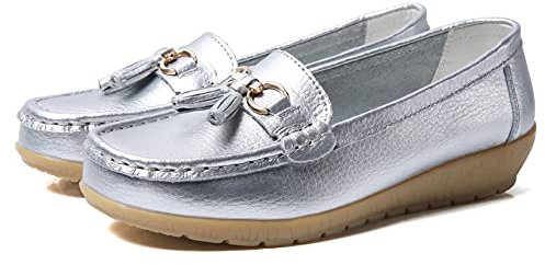 JeathFea Dames Casual Mocassins Plat Boucle en Métal Dames Léger Confortable en Cuir Mocassins en Plein Air Conduite Bateau Chaussures Femmes Chaussures