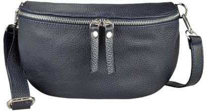 Made in Italy Damen Leder Tasche Handytasche Gürteltasche Crossbody Hüfttasche Bauchtasche Umhängetasche Cross-Over Bodybag Schultertasche Kosmetiktasche Dunkelblau