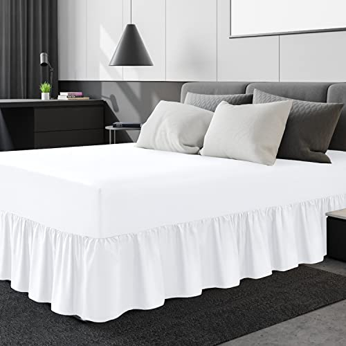 Linen Home Extra tiefes Spannbetttuch mit Rüschen, Volant, für Doppelbett, Volant, Mikrofaser, weich gebürstet, pflegeleicht, bügelfrei (Doppelbett, Weiß)