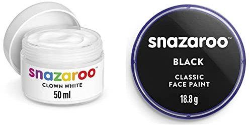 Snazaroo Clown Wei Trucco 50ml, Clown Bianco, Medium & Colore Per Viso 18ml Nero