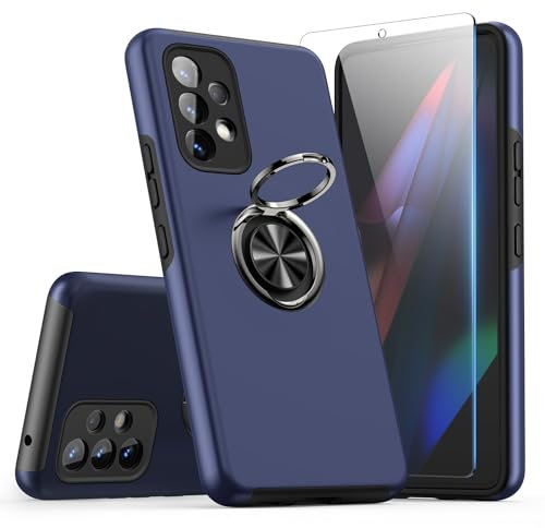 KRAFTCARE Hülle für Samsung Galaxy A53 5G mit 1 Pack Schutzfolie, Handyhülle mit Eingebetteter 360° Grad Ring, Magnetische Schutzhülle Stoßfest Cover Case für Samsung A53 5G, Blau