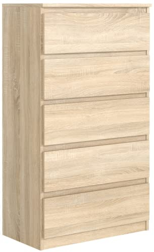 meble masztalerz Kommode Eiche-Sonoma Matt mit 5 Schubladen 70 cm, Sideboard Wohnzimmer, Kommode Schlafzimmer H: 124,5 cm, B: 70 cm, T: 39 cm Kommode mit Schubladen, Schubladenschrank