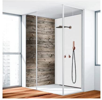 Duschrückwand, Badrückwand, Duschverkleidung, Wandverkleidung aus 3 mm Alu-Verbundplatte, 100x250cm, Holz Grau Matt - 3368
