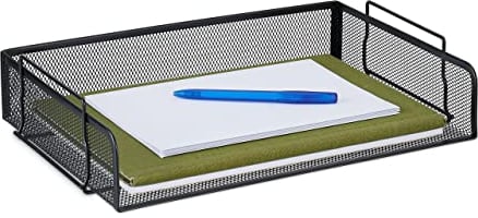 Relaxdays Dokumentenablage, stapelbare Briefablage, Mesh, HBT: 8,5 x 36 x 25 cm, horizontale A4 Ablage, Metall, schwarz