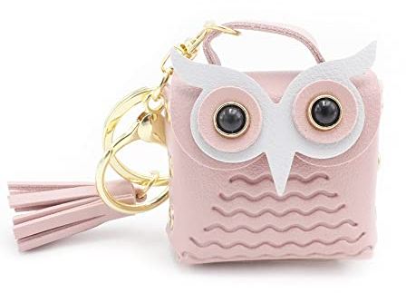 Zoomers Schlüsselanhänger eule. Schlüsselanhänger mit Mini Tasche für Ohrhörer/Münzen. Eulen Schlüsselanhänger in PU als Taschenanhänger. Schlüsselanhänger Lustig für Frauen Mädchen