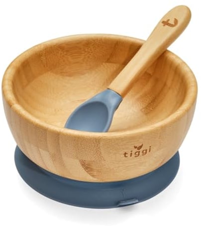 Tiggi Bamboo Baby Bowl from Suction Base Baby Weaning Bowl (Dusky Blue)