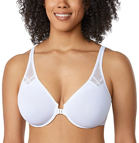 DELIMIRA Women's Front Fastening Bras Underwire Unlined Racerback Plus Size Bra White 42C