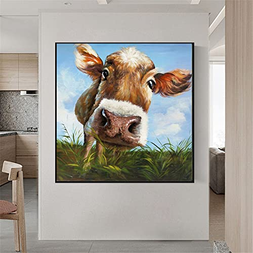 YMXCNM Ölbilder Auf Leinwand Handgemalt,100% Handgemaltes Acrylgemälde Extra Großes Kunstwerk, Abstraktes Tier Kühe Textur Kunst Ölgemälde, Wandkunst Rahmenloses Cooles Bild Für Wohnzimmer Dekoration