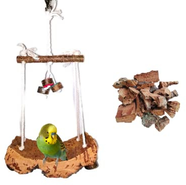 Vogelschaukel, kleine Korkschaukel + gratis Knabberkorkrinde, Wellensittich, kleine Vögel, 100% Natur