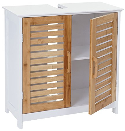 Mendler Waschbeckenunterschrank HWC-B41AM, Badschrank mit Staufach, Bambus, weiß 60x60x30cm