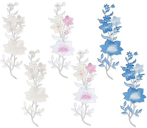 GORGECRAFT 6Stk Neue Pflaumenblüten-Blumen-Applikation Stoff Blumen-Aufnäher Zum Aufbügeln Stoffaufkleber Aufnäher Basteln Nähen Reparatur Bestickt Für Mieder Hochzeit Braut Abschlussball Kleid