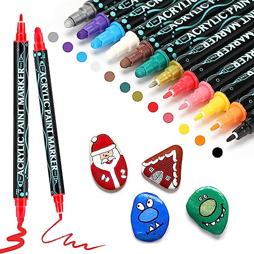 Mitoymia Pennarelli Permanenti Acrilici Pennello 12 Colori - Pennarelli per Tessuti Impermeabili Pennarello per Lettere ad Asciugatura Rapida per Vetro, Legno, Ceramica, Pietre Fai da Te (1-2mm)