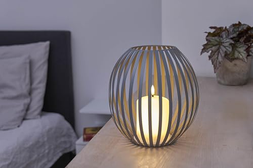 Northpoint LED Kerzenlaterne Windlicht für Innen und Außen batteriebetrieben warmweißes Licht mit Timer Kerzenschein Flackereffekt Grau
