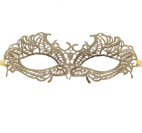 Lady of Luck Maskerade Maske Spitzenmaske, Damen Spitze Maske Venezianische Sexy Lace Mysteriös Maske für Halloween Karneval Party Kostüm Ball (Goldene